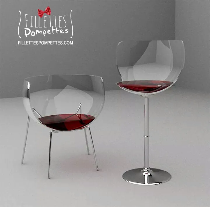 Des chaises en forme de verre de vin rouge !