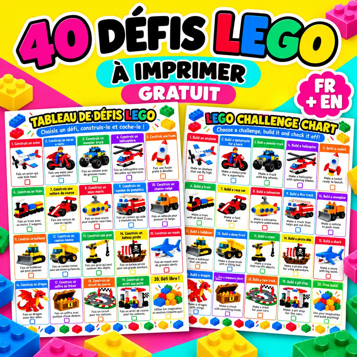 Occupe ton enfant, pas ta charge mentale : 40 défis LEGO gratuits!